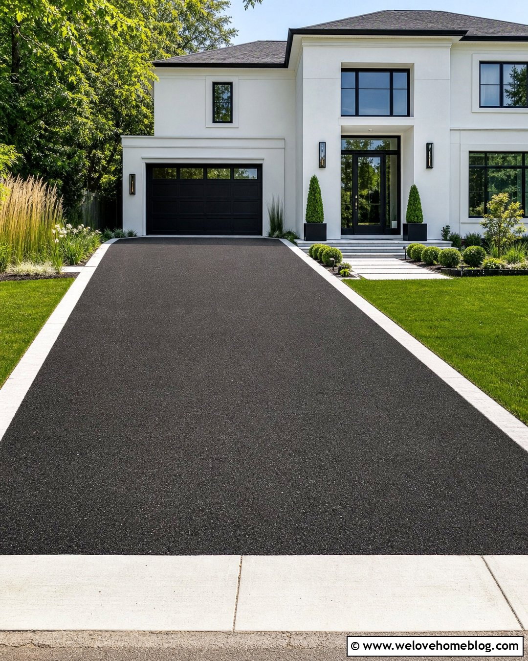 Black Aggregate Driveway With White Concrete Border - 20 black aggregate driveway ideas