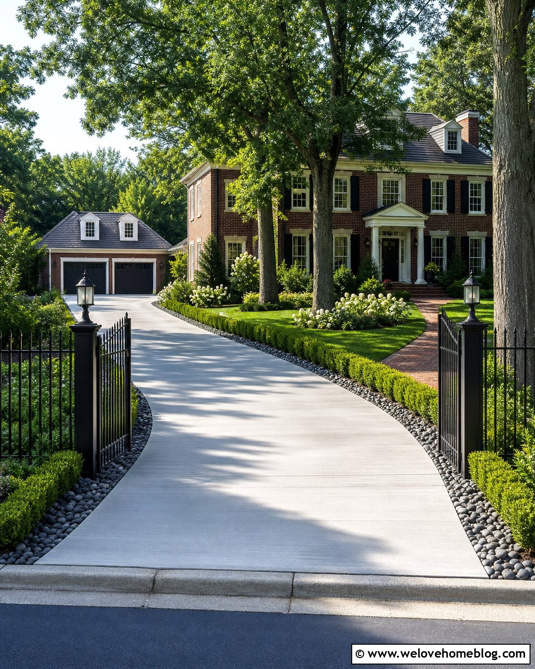Black Aluminum Fence With Broom Finished Concrete Driveway - 20 Fence On Concrete Driveway Ideas
