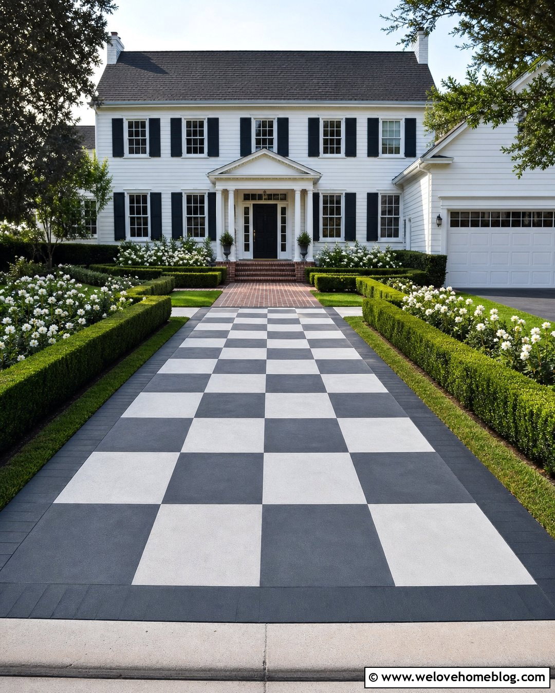 Black And White Checkerboard Painted Driveway - 30 Painted Driveway Ideas