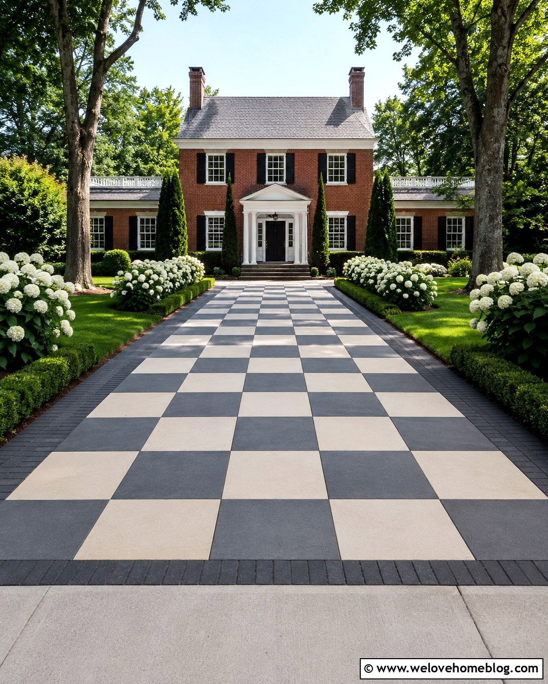 Black And White Paver Checkerboard Driveway - 20 Checkerboard Driveway Ideas