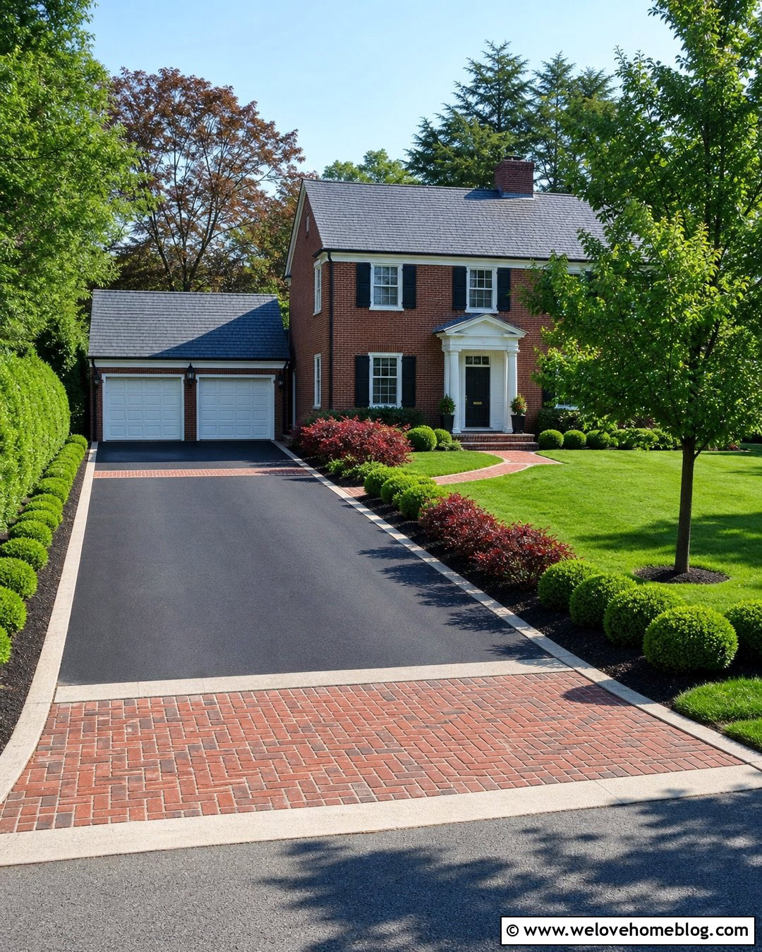 Black Asphalt Driveway With Brick Apron - 20 inexpensive driveway ideas