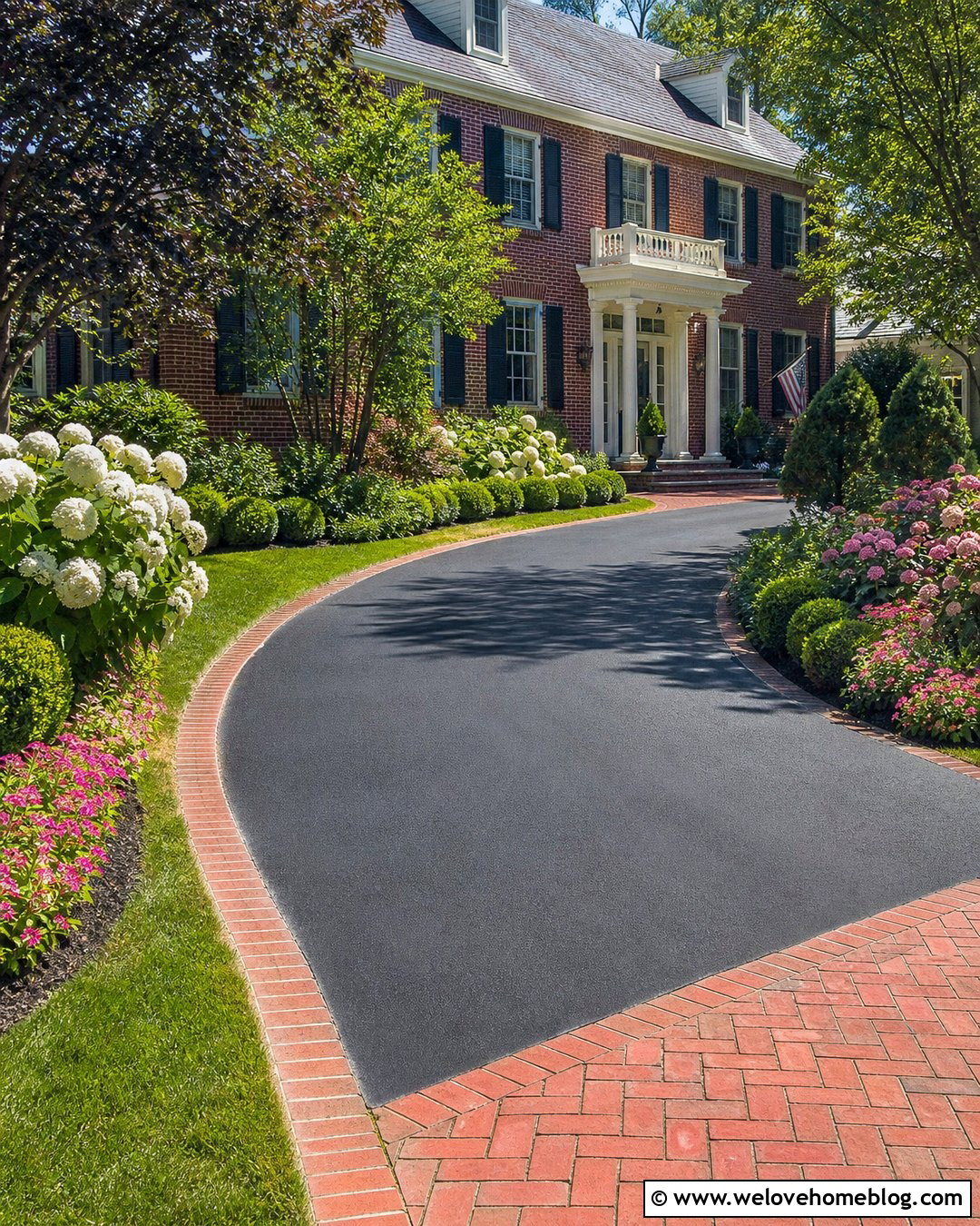 Black Asphalt Driveway With Brick Border - 20 Driveway Surfaces Ideas