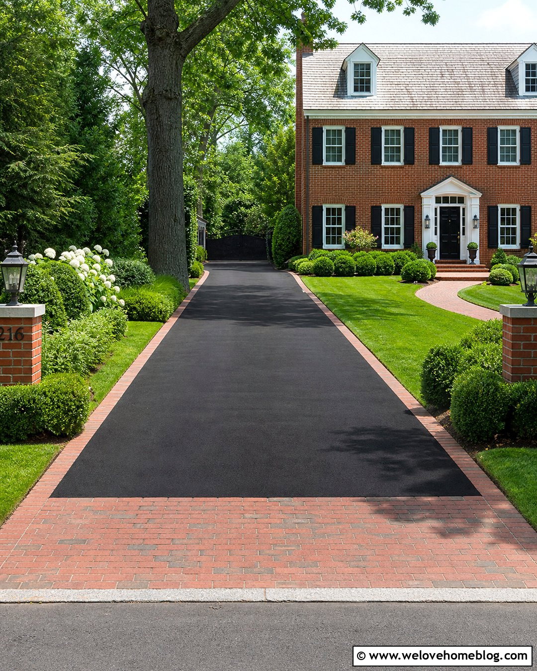 Black Asphalt Driveway With Brick Border - 30 Black Driveway Ideas