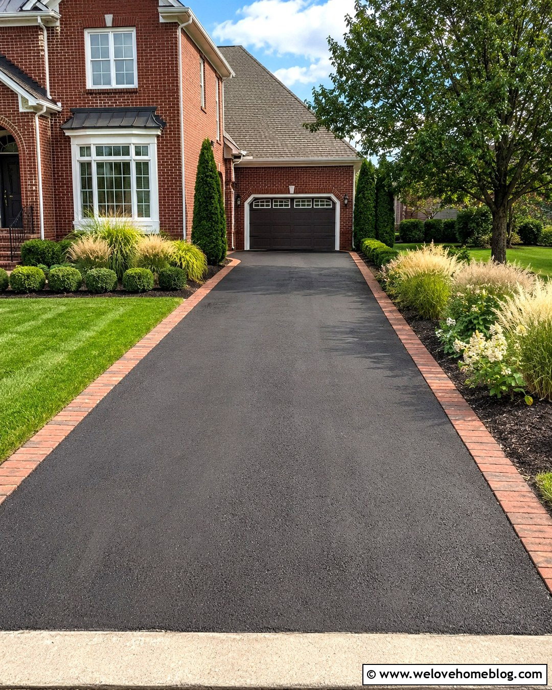 Black Asphalt Driveway With Brick Border - 20 dark driveway ideas