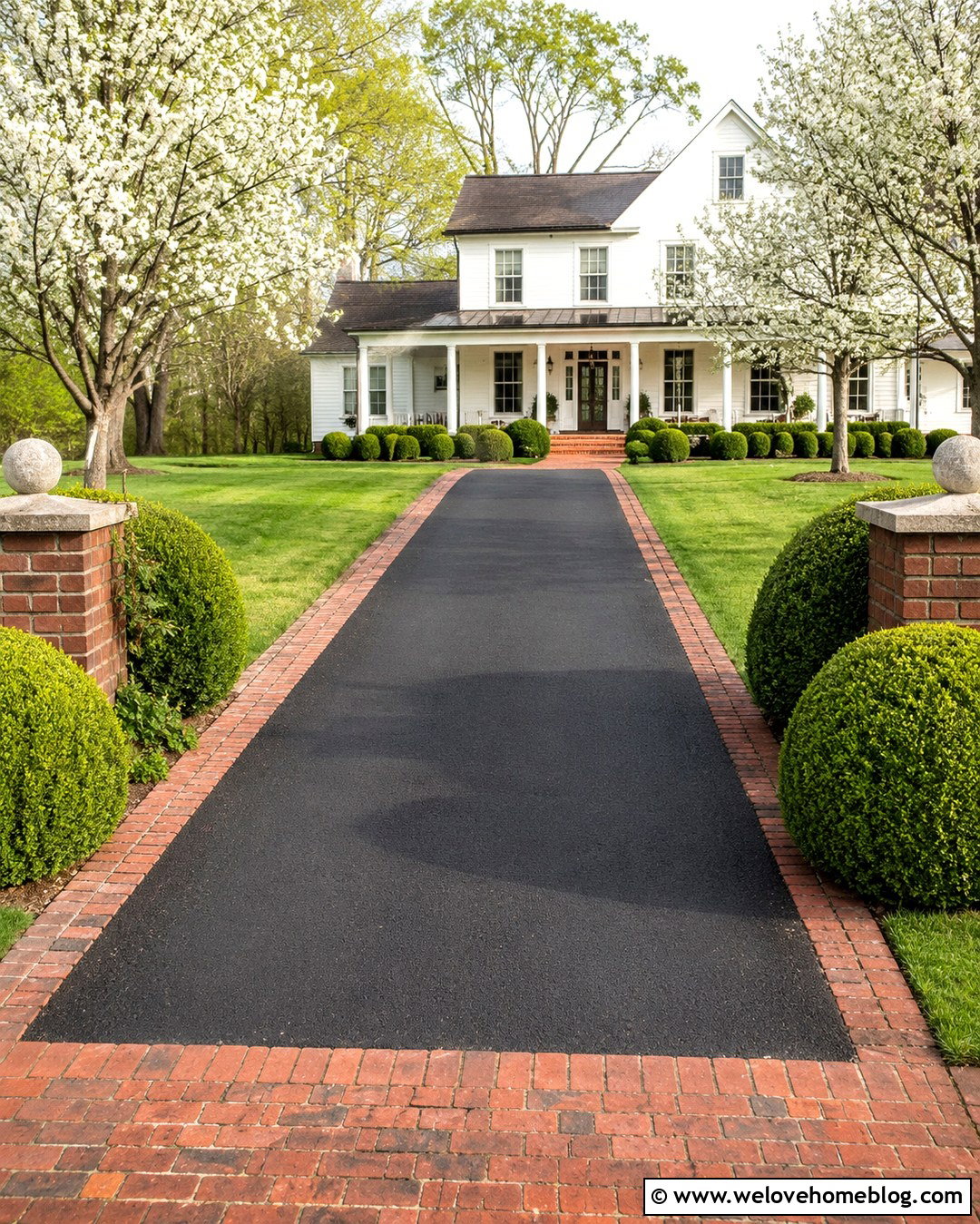 Black Asphalt Driveway With Brick Borders - 20 Dream House Driveway Ideas