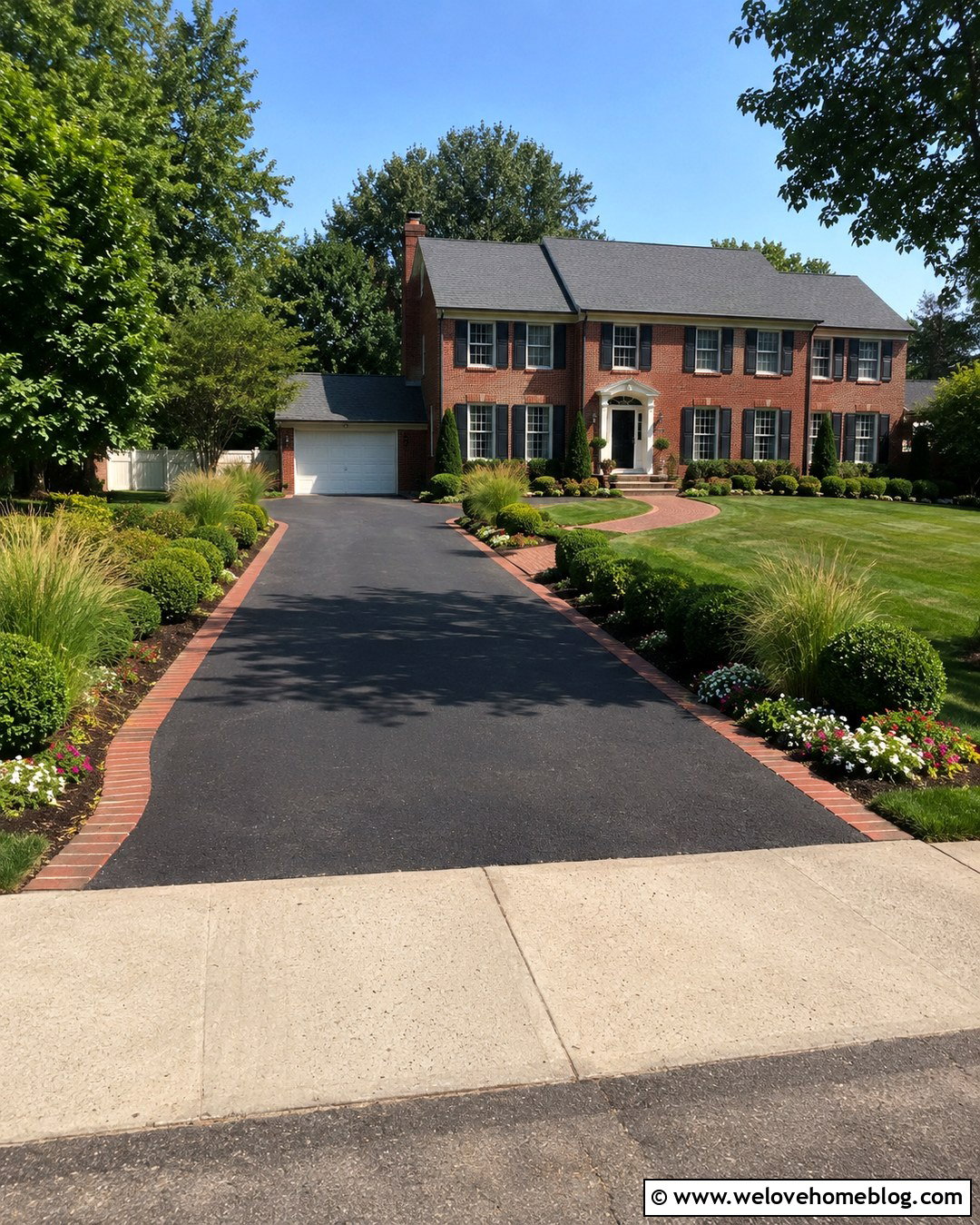 Black Asphalt Driveway With Brick Edging - 20 American Driveway Ideas