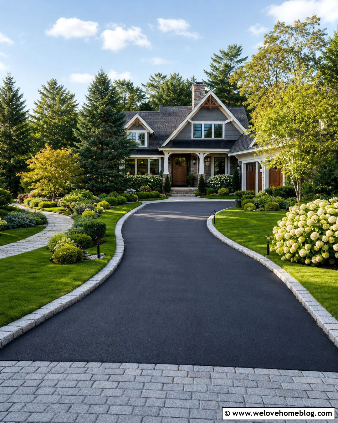 Black Asphalt Driveway With Cobblestone Border - 25 Dream Driveway Ideas