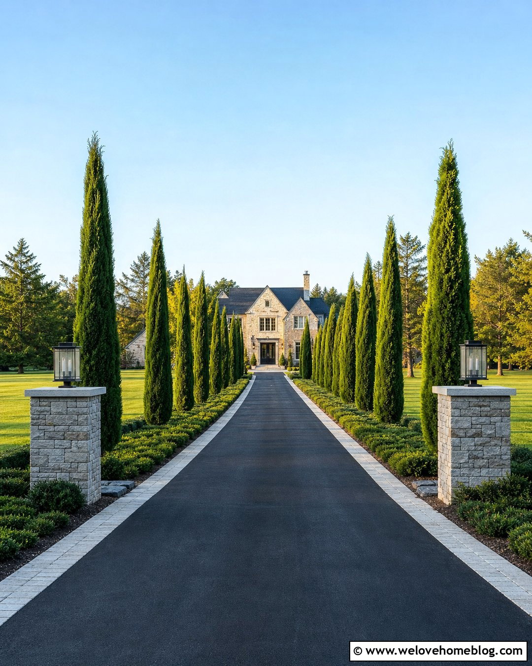 Black Asphalt Driveway With Cypress Trees - 20 cypress tree lined driveway ideas