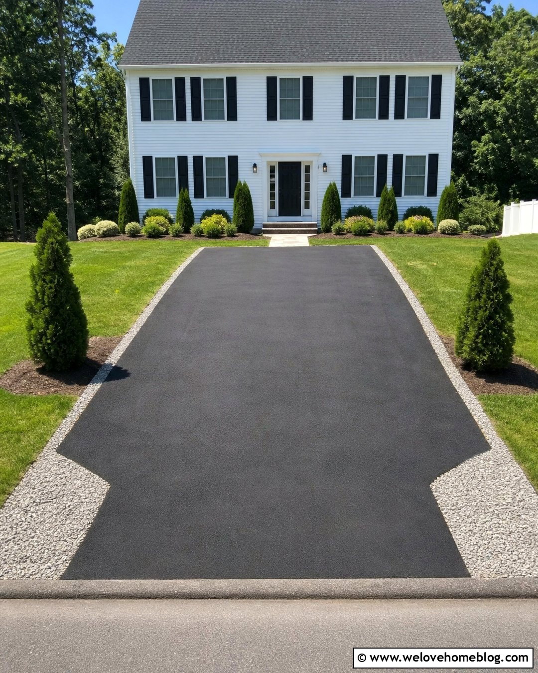 Black Asphalt Driveway With Gravel Shoulders - 20 Budget Friendly Driveway Ideas