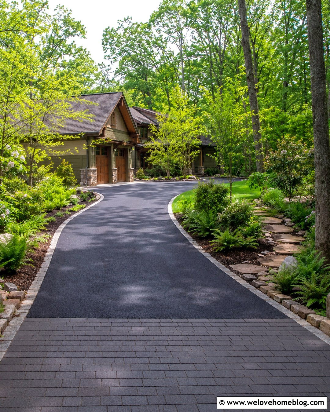 Black Asphalt Driveway With Paver Apron - 20 driveway construction ideas