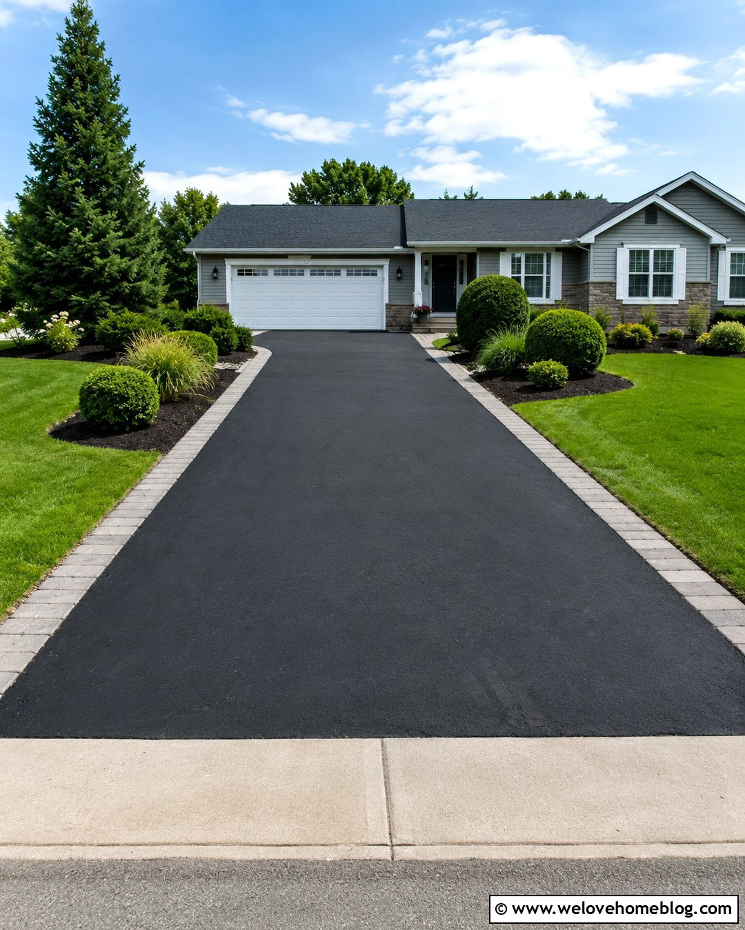 Black Asphalt Driveway With Paver Borders - 20 How To Enhance Driveway Curb Appeal Ideas