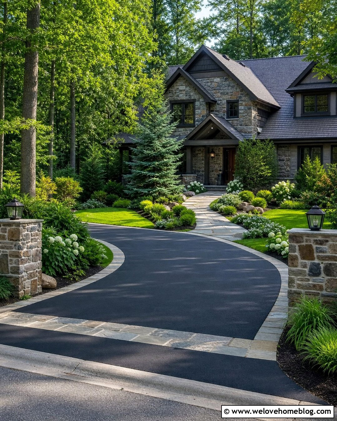 Black Asphalt Driveway With Stone Edging - 30 Black Driveway Ideas