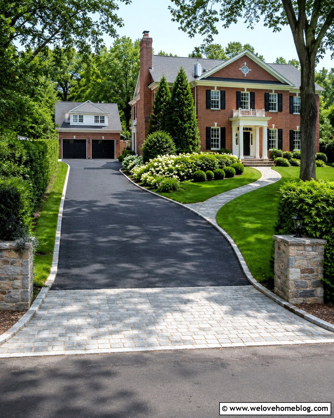 Black Asphalt Driveway With Stone Edging - 20 Driveway Renovation Ideas