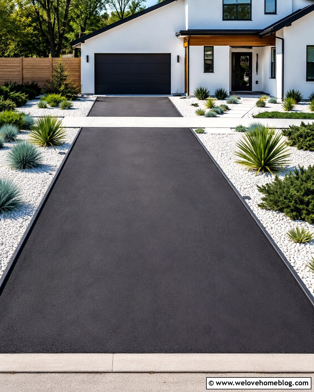 Black Asphalt Driveway With White Gravel Beds - 20 dark driveway ideas