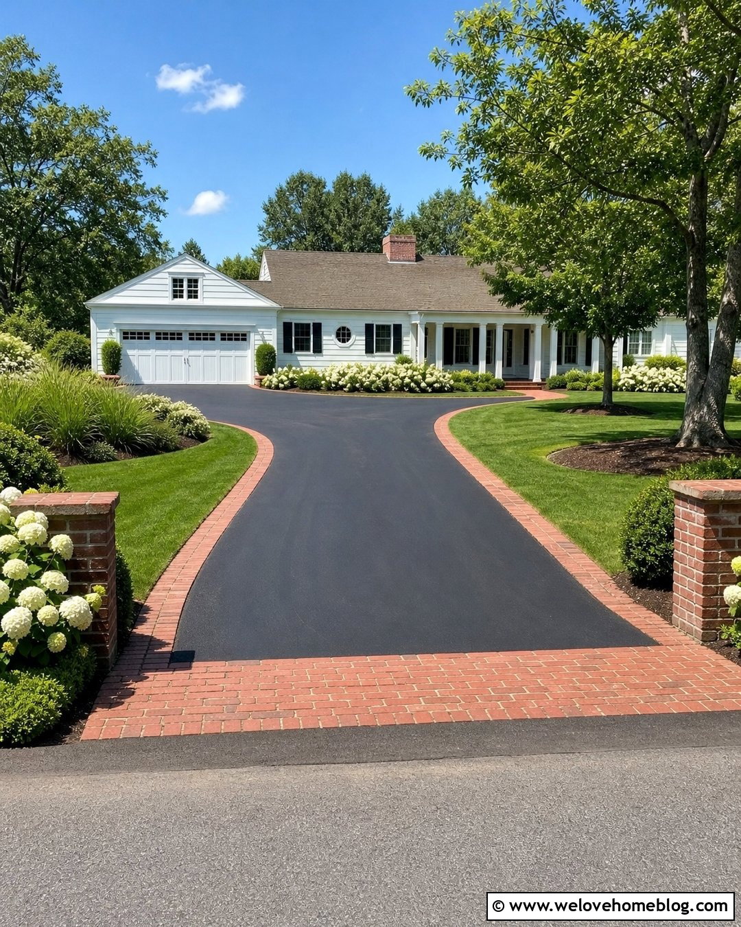 Black Asphalt Farmhouse Driveway With Brick Border - 35 farmhouse driveway ideas