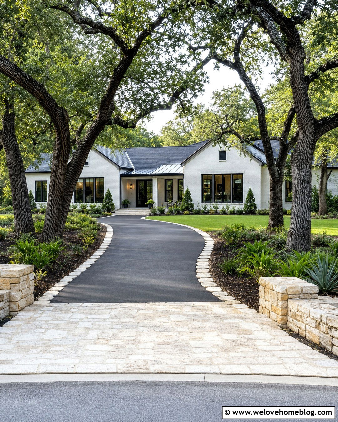 Black Asphalt Live Oak Driveway With Stone Borders - 20 live oak tree lined driveway ideas