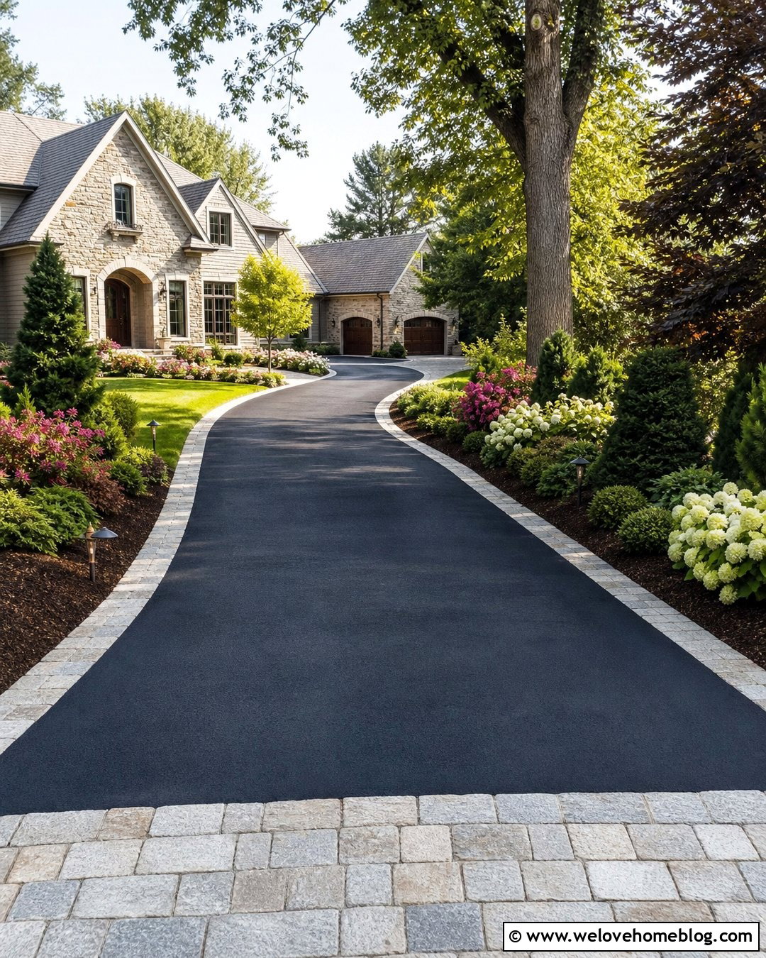 Black Asphalt Luxury Driveway With Stone Borders - 45 Luxury Driveway Ideas