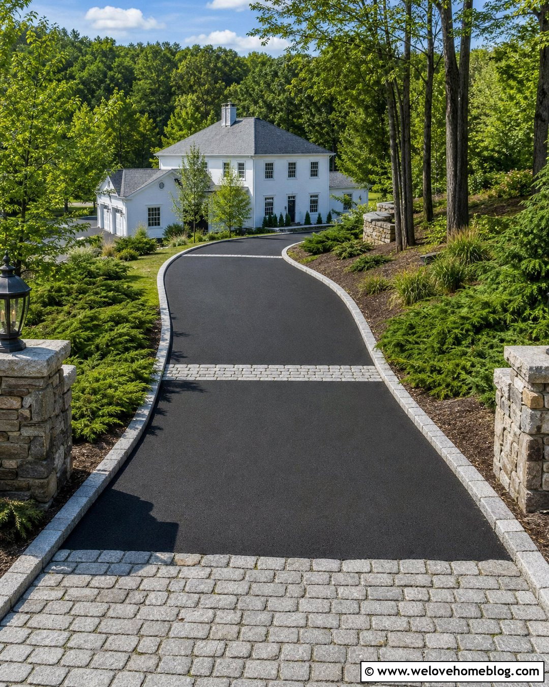 Black Asphalt Steep Driveway With Cobblestone Aprons - 20 steep driveway down to house ideas