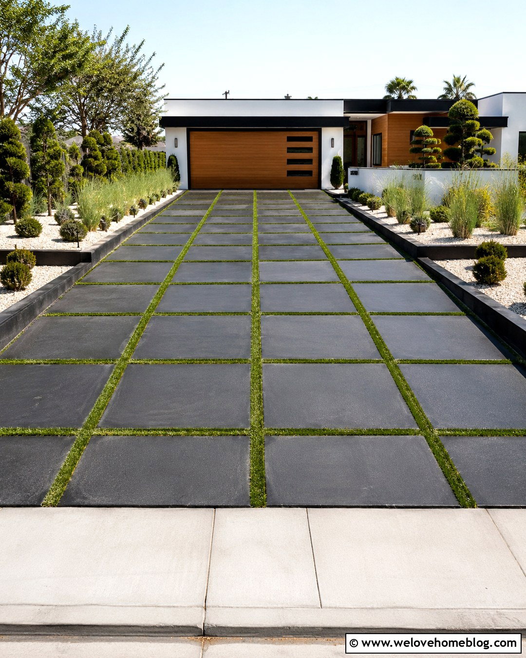 Black Basalt And Grass Driveway - 20 grass and stone driveway ideas