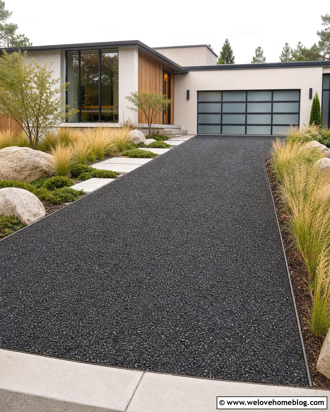 Black Basalt Rock Driveway - 35 Rock Driveway Ideas