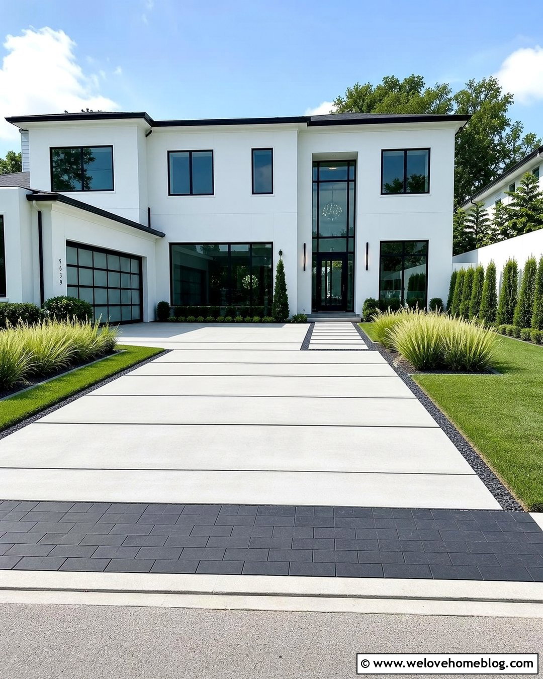 Black Belgian Block Apron With White Concrete - 20 Belgian Block Driveway Apron Ideas