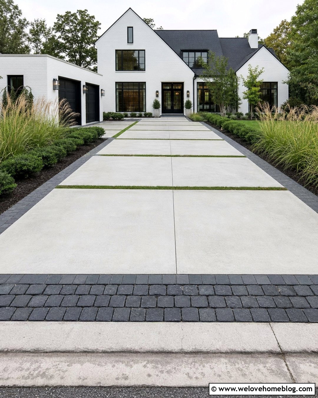 Black Belgium Block Apron With Modern Concrete - 20 Belgium Block Driveway Apron Ideas