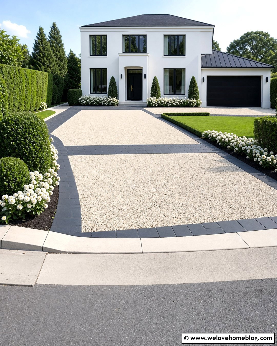 Black Block Paving And Limestone Gravel Driveway - 20 Block Paving And Gravel Driveway Ideas