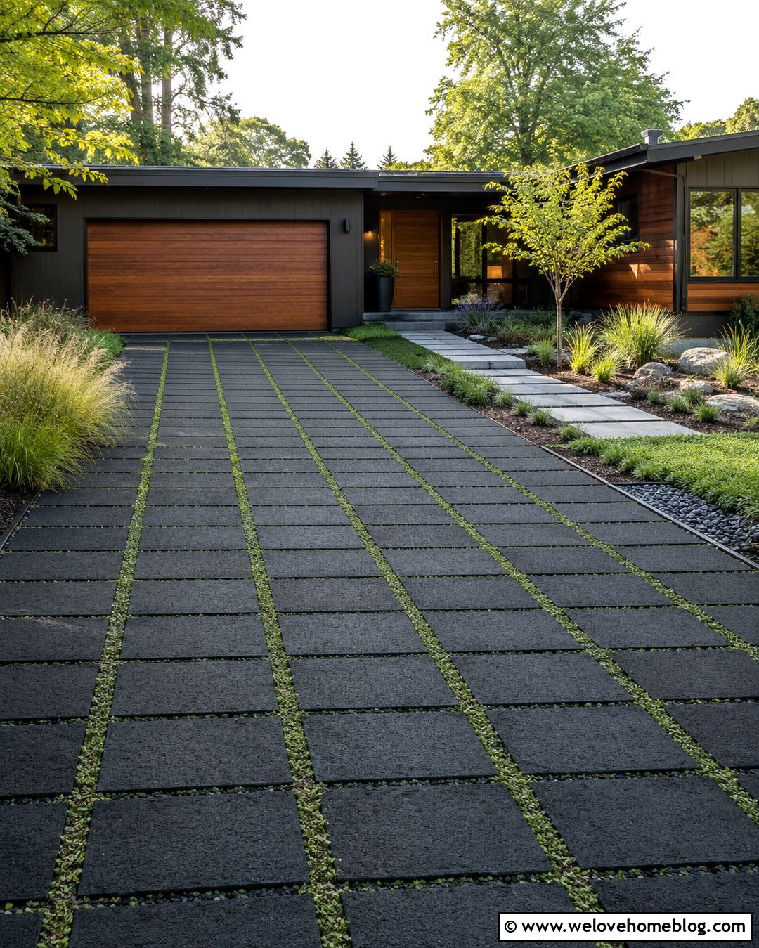 Black Brick Driveway With Permeable Joints - 20 Black Brick Driveway Ideas