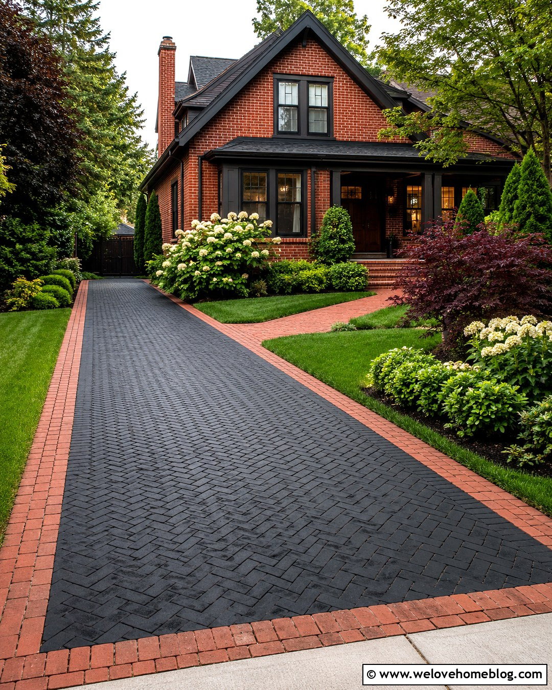 Black Brick Driveway With Red Brick Border - 20 Black Brick Driveway Ideas