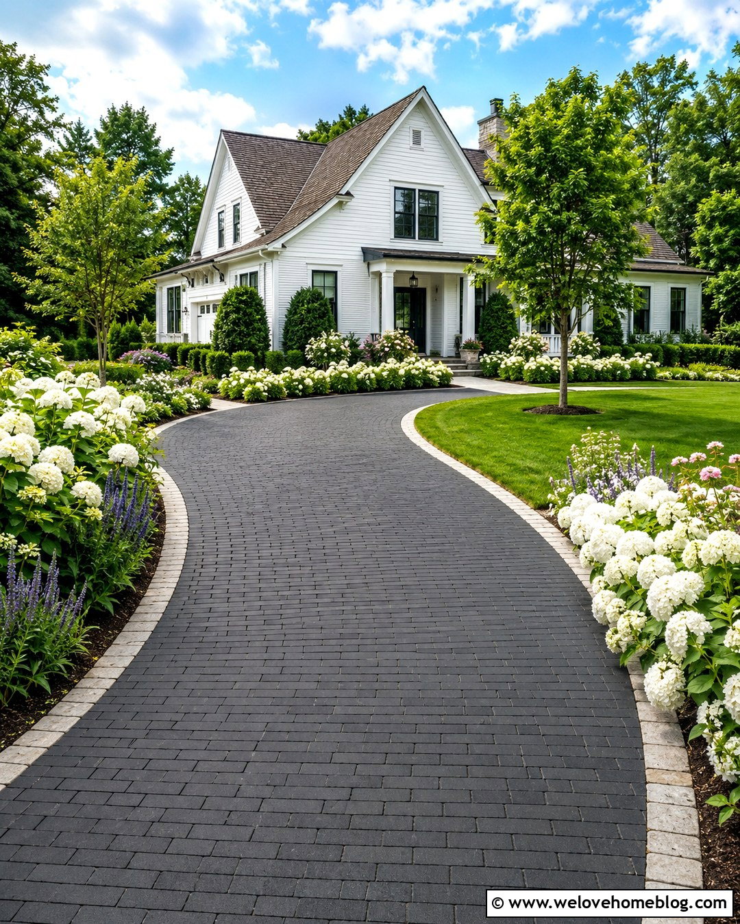Black Brick Driveway With White Flowers - 20 Black Brick Driveway Ideas