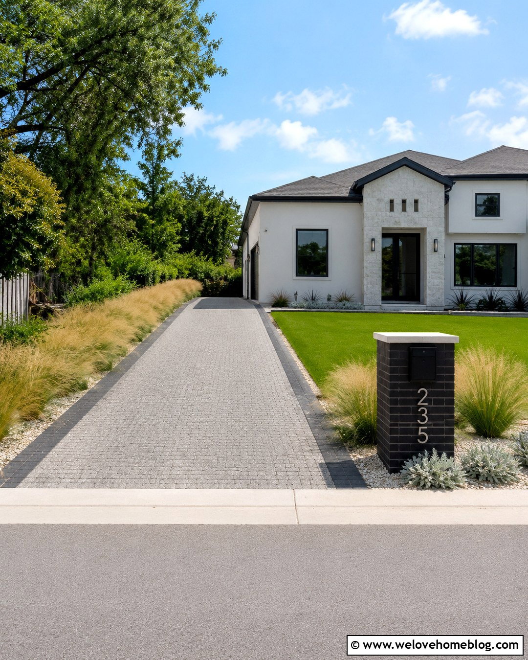 Black Brick Mailbox With Permeable Paver Driveway - 20 Brick Mailbox Designs Driveway Entrance Ideas