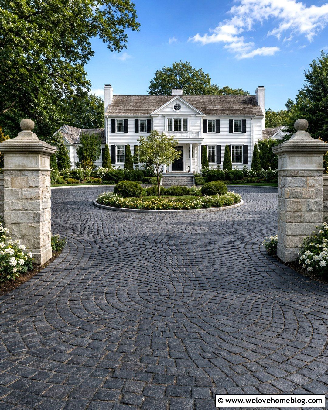 Black Cobblestone Circular Driveway - 20 dark driveway ideas