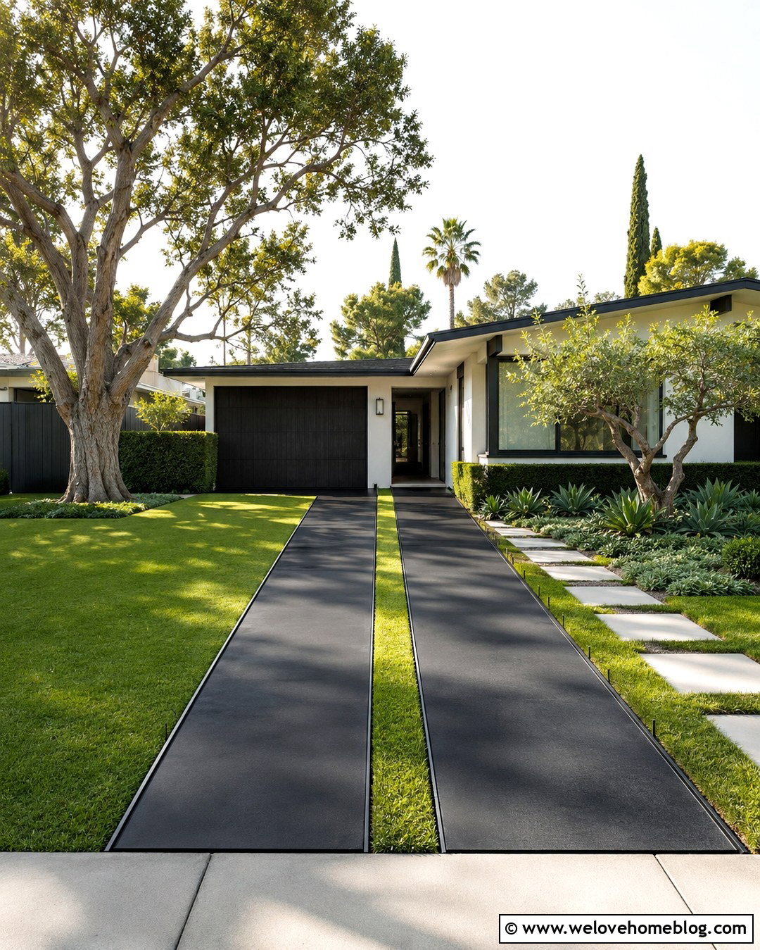 Black Concrete Driveway With Grass Strips - 20 Black Driveway Concrete Ideas