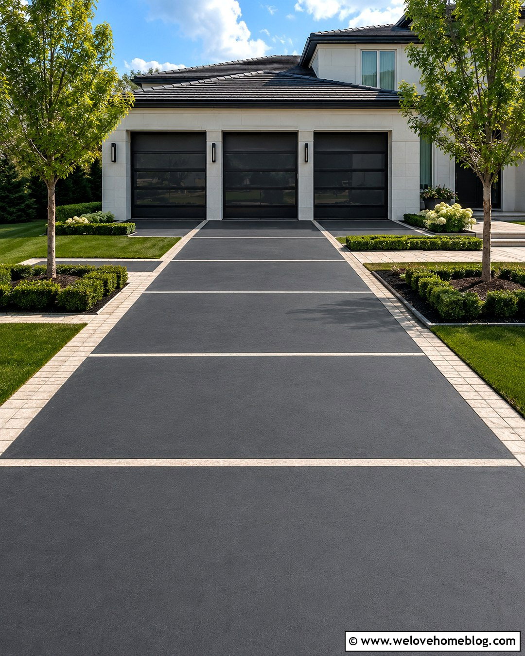 Black Concrete Driveway With Paver Ribbons - 20 black concrete driveway ideas
