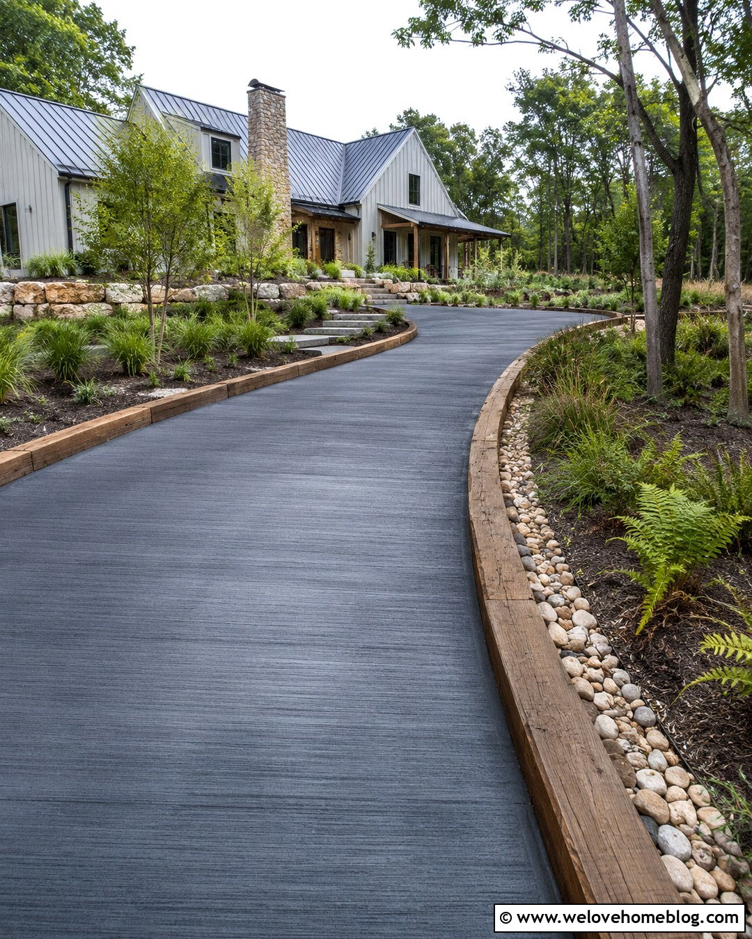 Black Concrete Driveway With Timber Edging - 20 black concrete driveway ideas