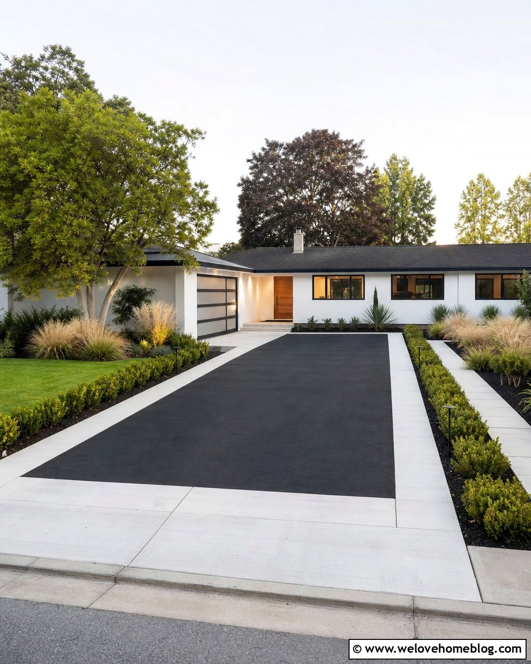 Black Concrete Driveway With White Border - 30 Black Driveway Ideas