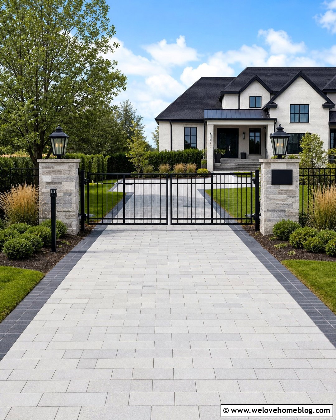 Black Driveway Gate With Lights And Address Sign - 25 Black Driveway Gate Ideas