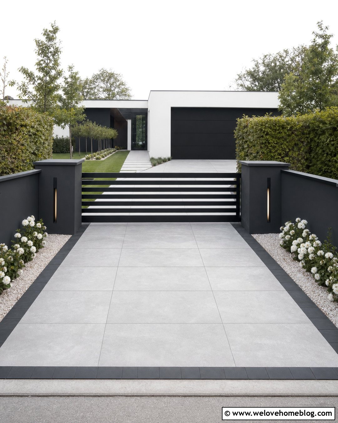 Black Driveway Pillars With Porcelain Pavers - 20 modern driveway pillars ideas
