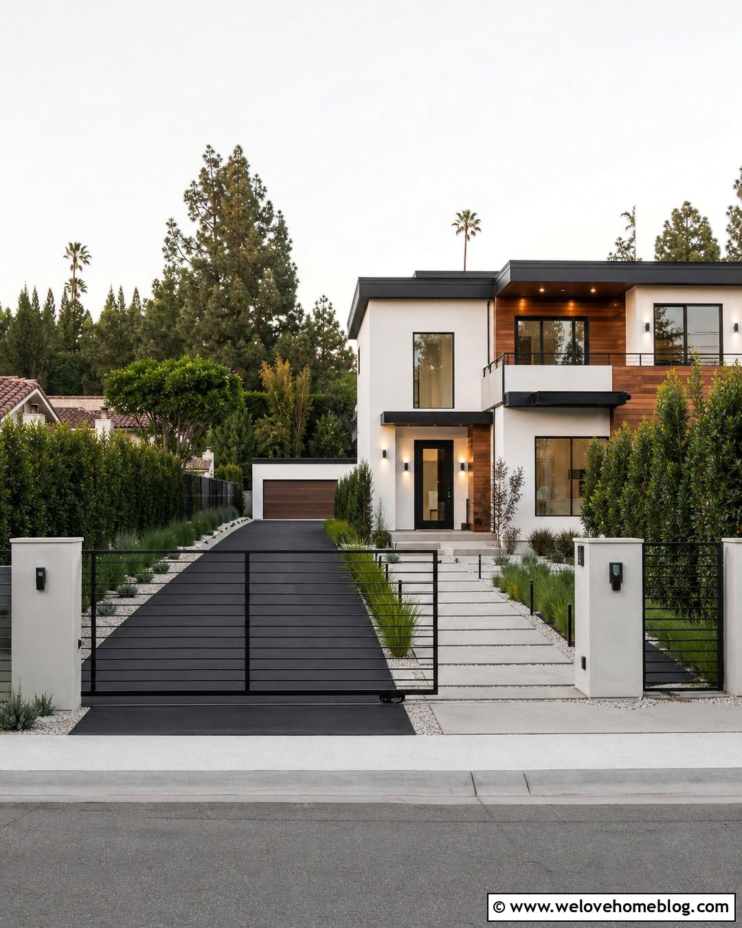 Black Driveway With Modern Gate - 30 Black Driveway Ideas