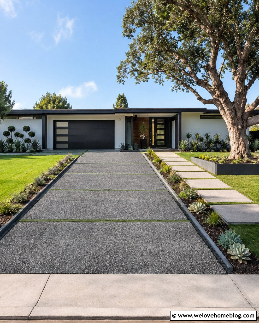 Black Exposed Aggregate Driveway With Grass Strips - 20 Black Exposed Aggregate Driveway Ideas