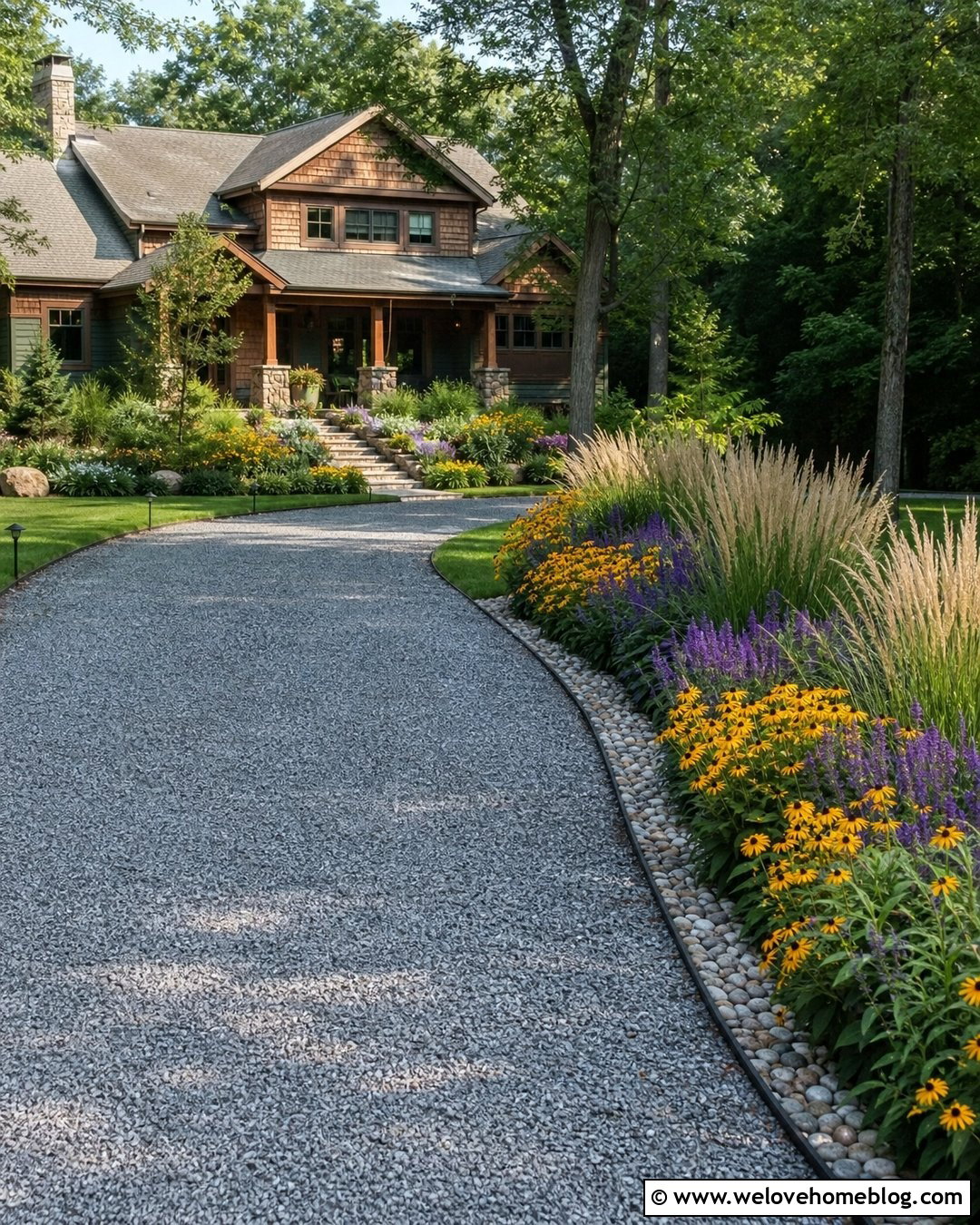 Black Eyed Susans Along a Curved Gravel Driveway - 25 flowers along driveway ideas