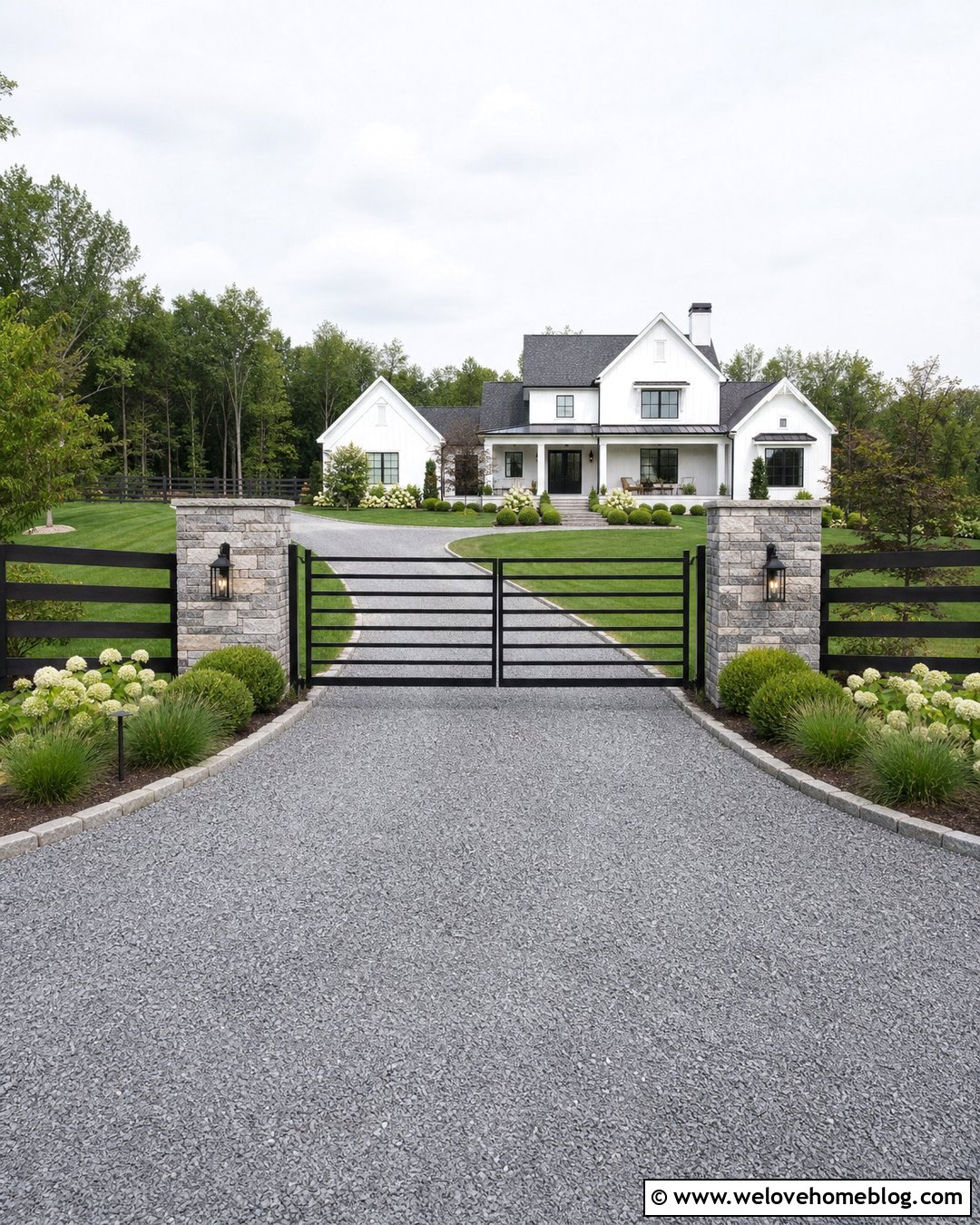 Black Farm Gate With Stone Pillars - 30 farm gates entrance driveways country ideas