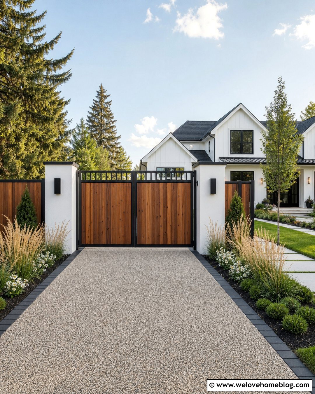 Black Framed Wooden Driveway Gate - 20 Wooden Driveway Gate Ideas