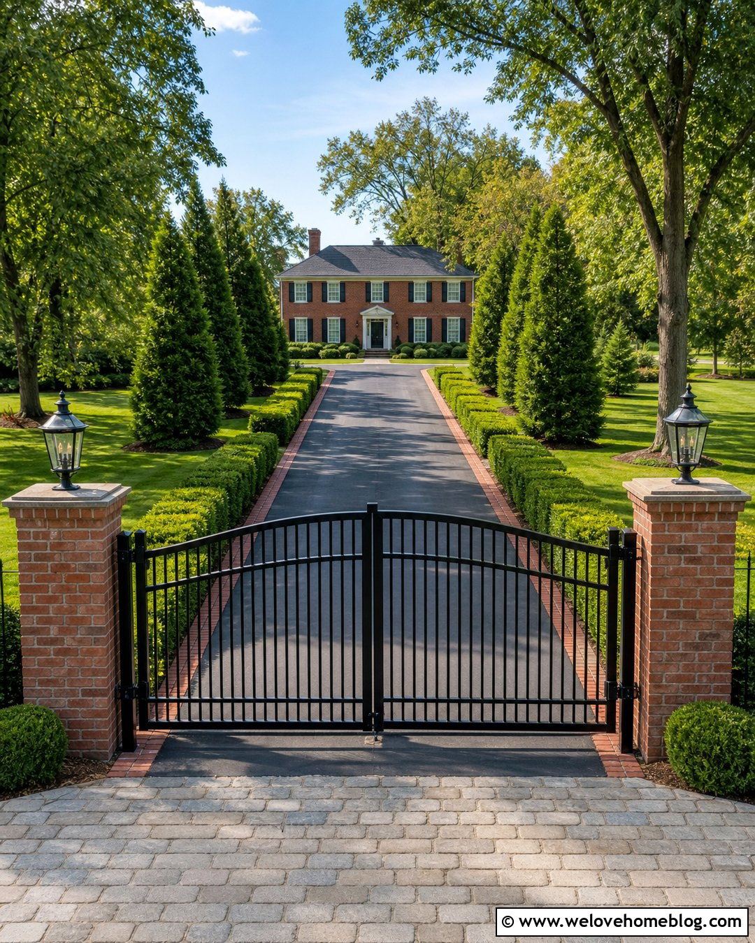 Black Freedom Aluminum Driveway Gate With Brick Pillars - 20 Freedom Aluminum Driveway Gates Ideas