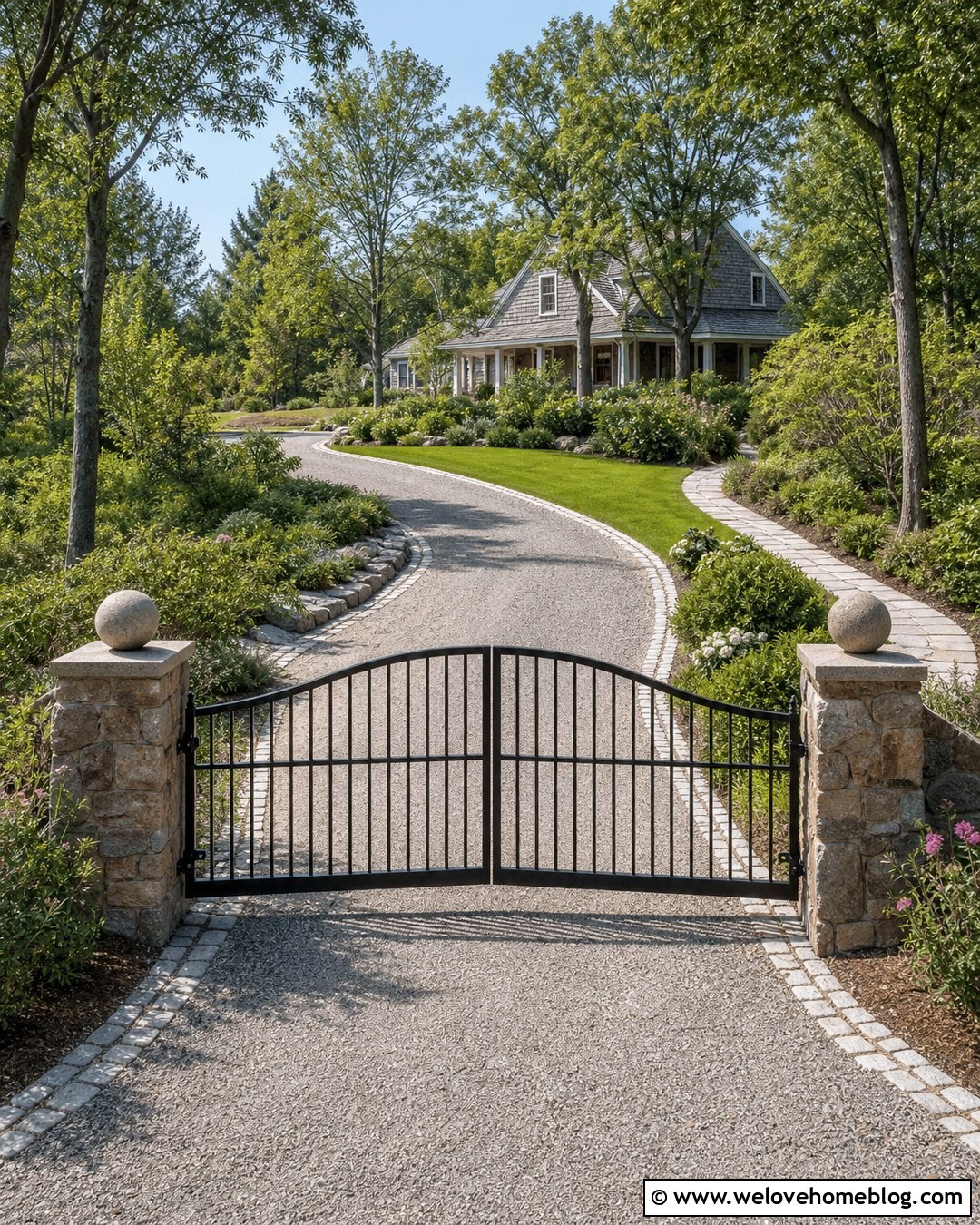 Black Gate For A Curved Gravel Driveway - 25 Black Driveway Gate Ideas