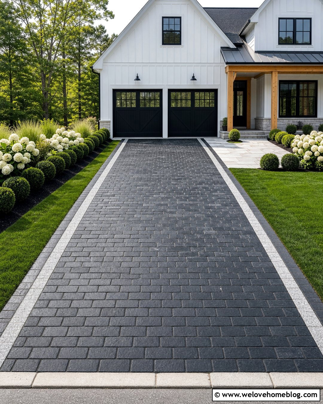 Black Granite Cobblestone Driveway With Light Stone Border - 25 Granite Cobblestone Driveway Ideas