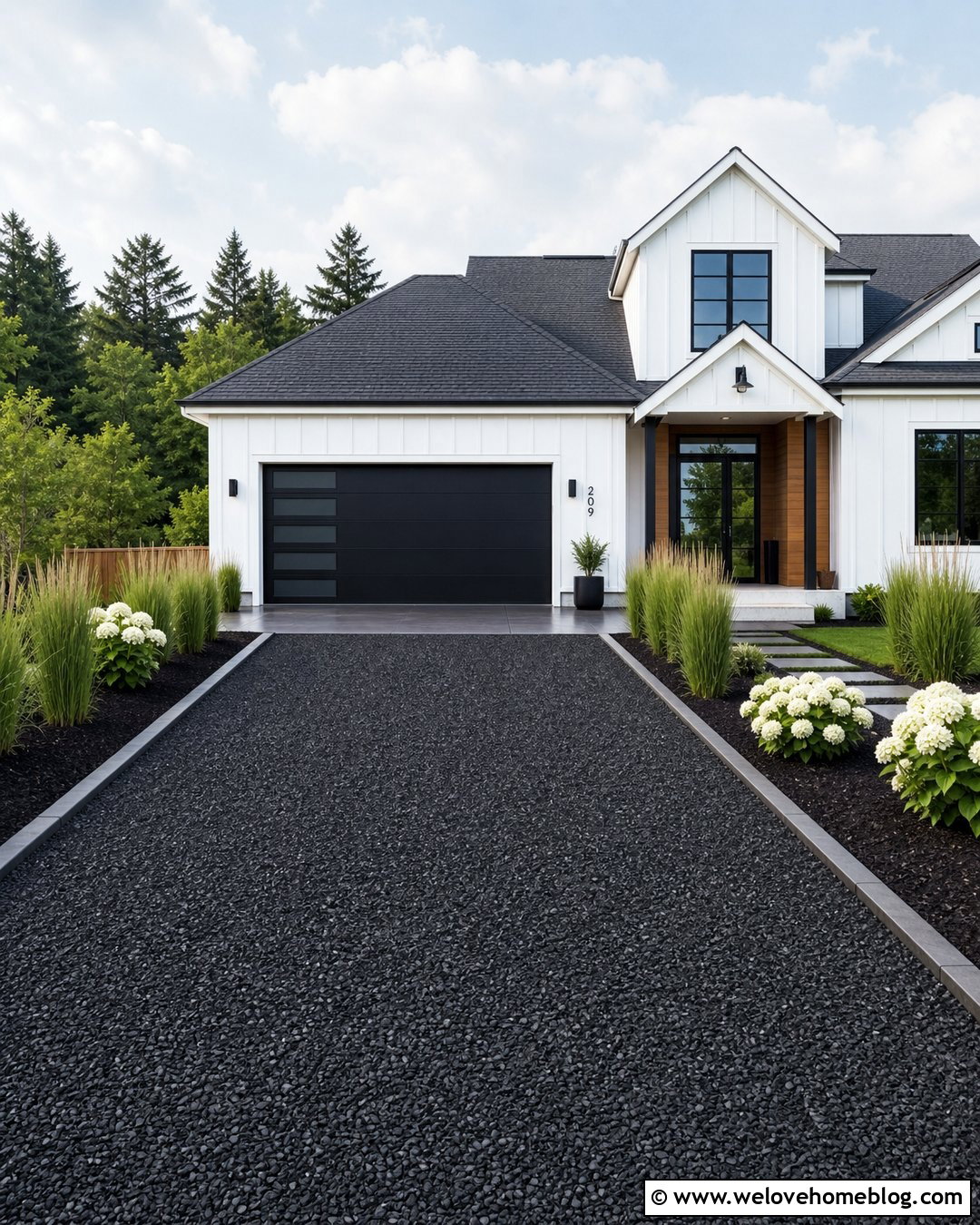 Black Gravel Driveway With Charcoal Concrete Edging - 20 Concrete Edging Gravel Driveway Ideas