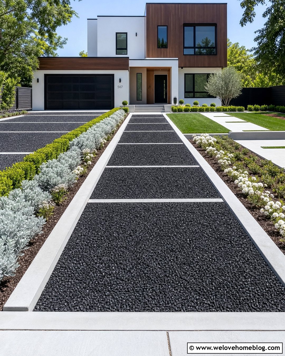 Black Gravel Driveway With Concrete Border - 20 Stone And Gravel Driveway Ideas