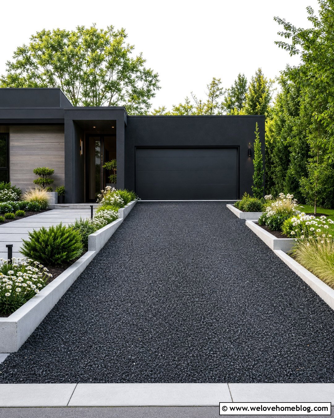 Black Gravel Driveway With Concrete Curbs - 25 Driveway Gravel Ideas
