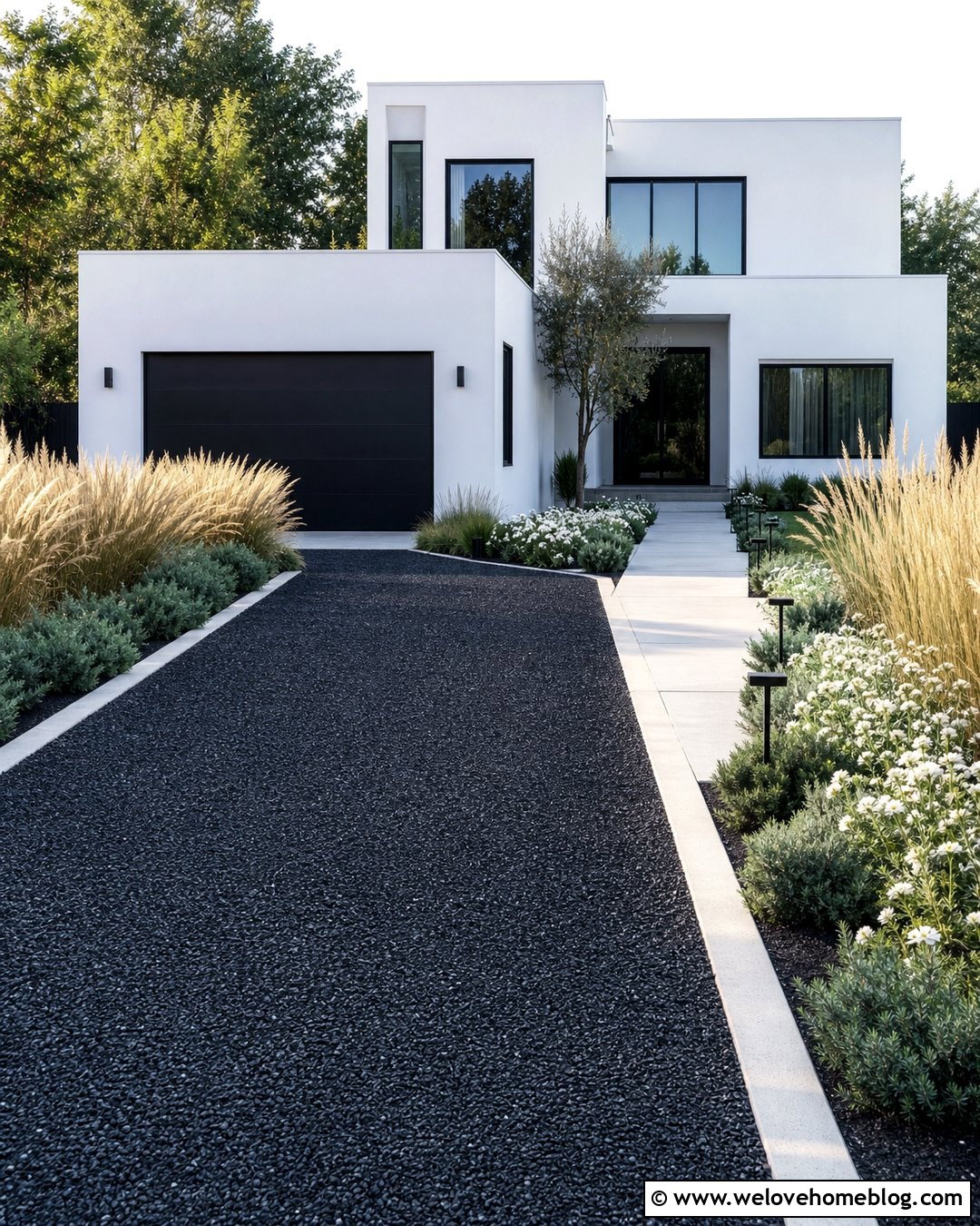 Black Gravel Driveway With Concrete Curbs - 50 gravel driveway ideas